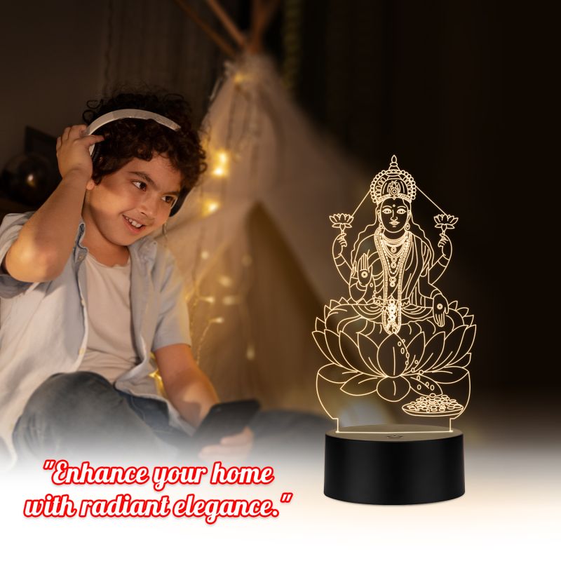 3D Illusion God Laxmi Led Night Lamp with Warm White Color Home Office Pooja Room Decor